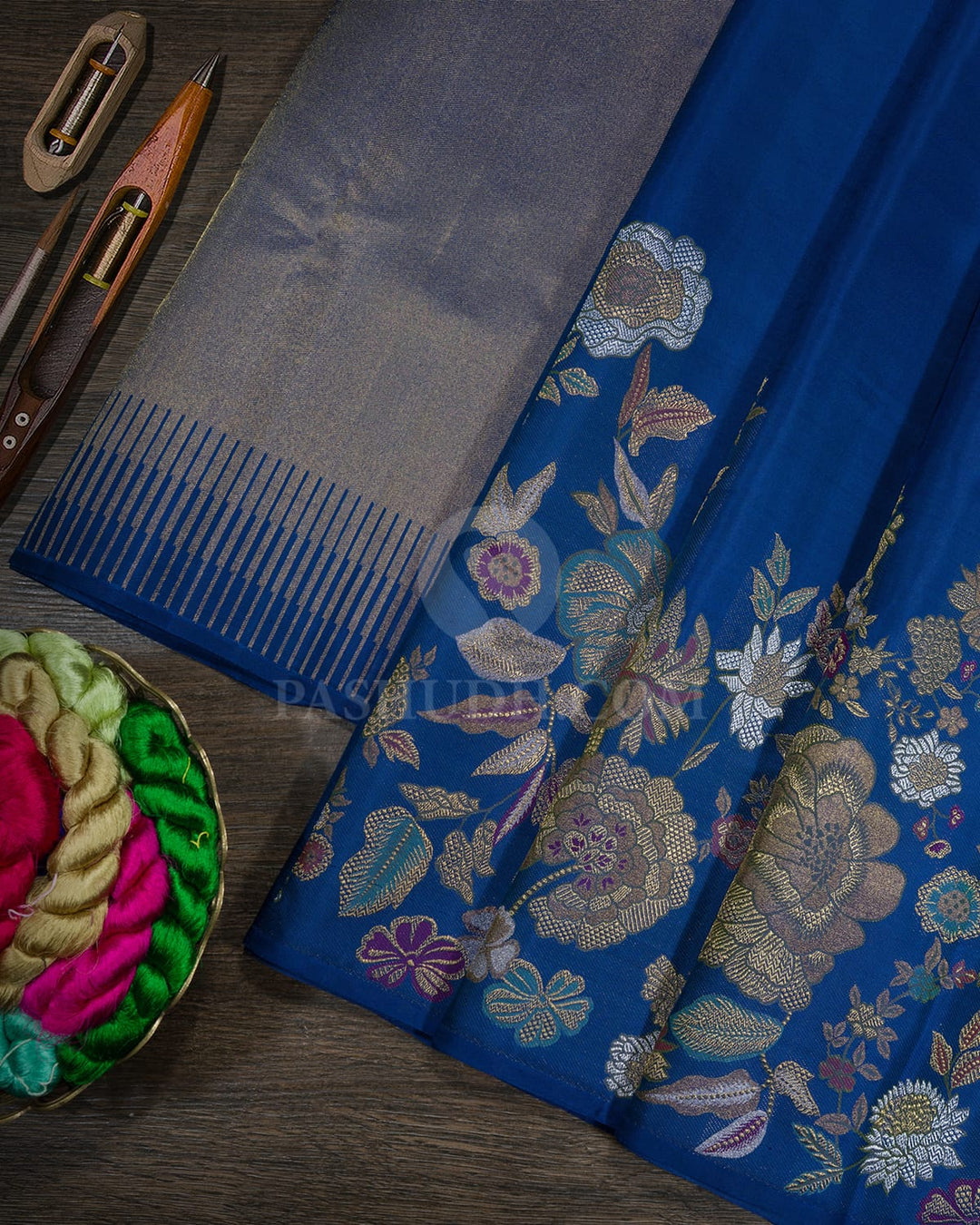 Dual Shaded Peacock Blue Pure Zari Meenakari Kanjivaram Silk Saree-P222(A)
