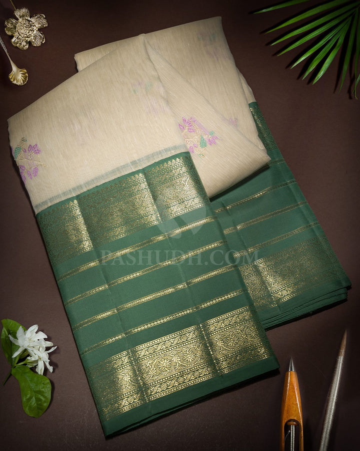 Cream Linen Kanjivaram Silk Saree-AK27