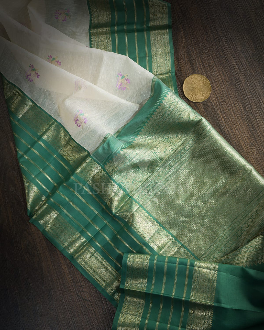 Cream Linen Kanjivaram Silk Saree-AK27