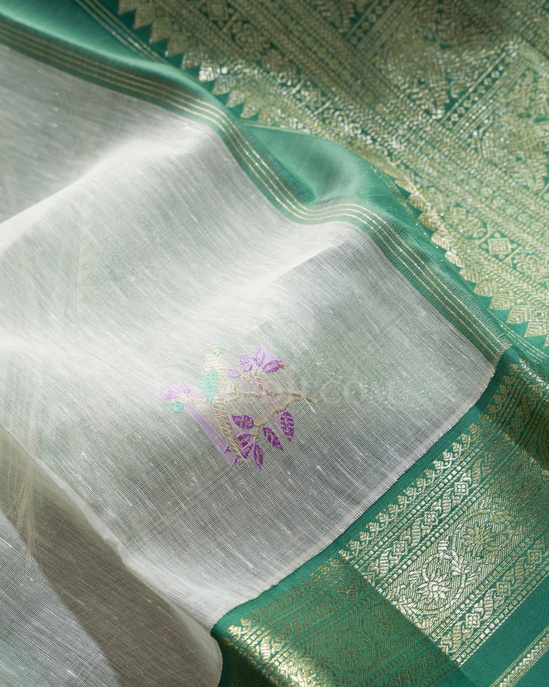Cream Linen Kanjivaram Silk Saree-AK27