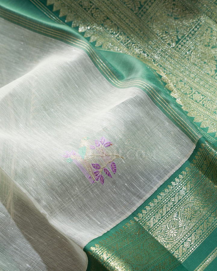 Cream Linen Kanjivaram Silk Saree-AK27