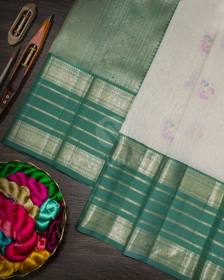 Cream Linen Kanjivaram Silk Saree-AK27