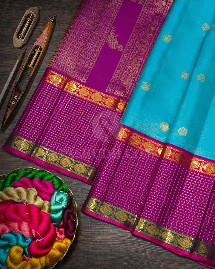 Sky Blue Organza Shimmer Kanjivaram Silk Saree-S1781(B)