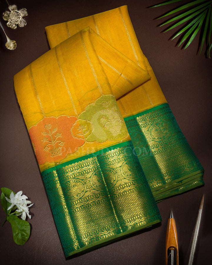 Bright Yellow Organza Kanjivaram Silk Saree-S1536(D)