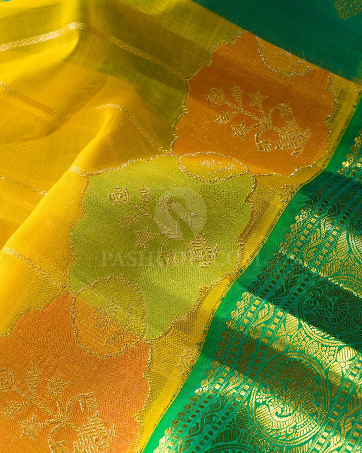 Bright Yellow Organza Kanjivaram Silk Saree-S1536(D)