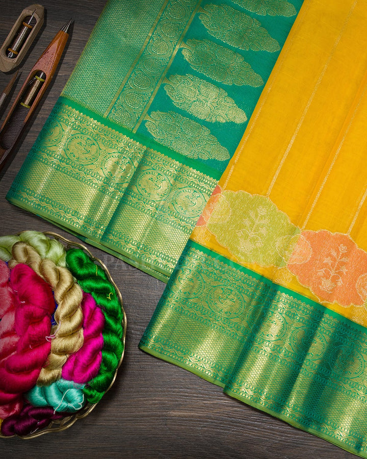 Bright Yellow Organza Kanjivaram Silk Saree-S1536(D)