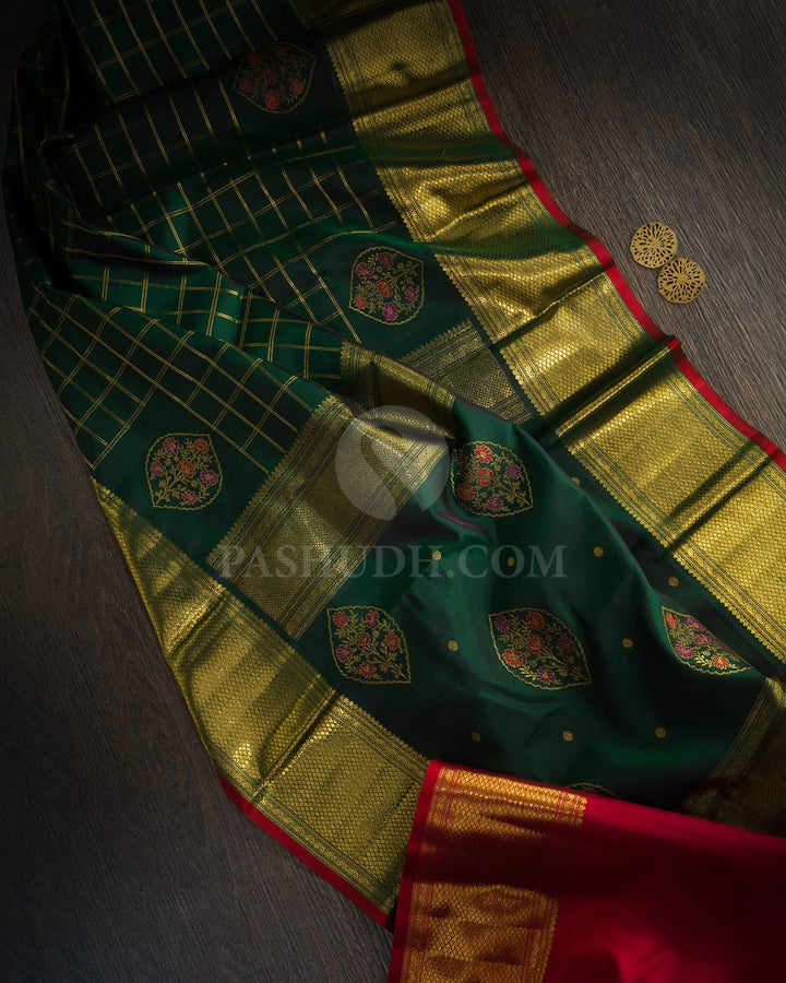Bottle Green Meenakari Kanjivaram Silk Saree-S1823(B)