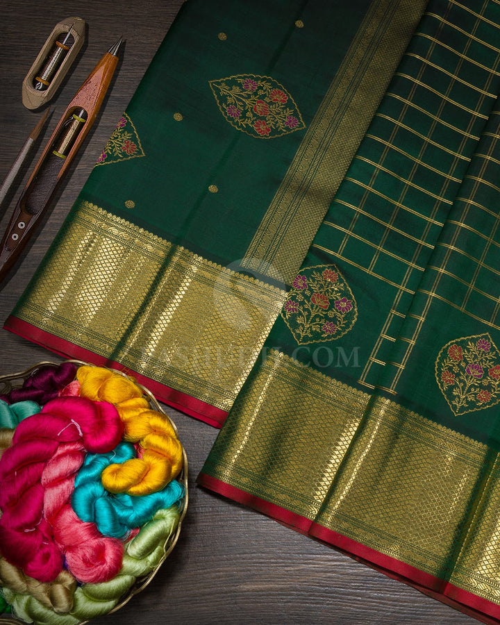Bottle Green Meenakari Kanjivaram Silk Saree-S1823(B)