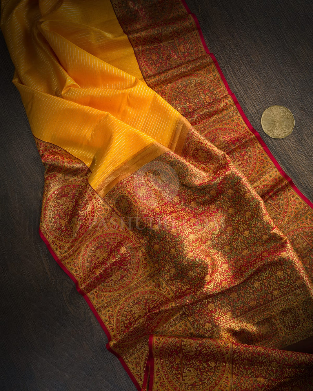 Mango Yellow Antique Border Kanjivaram Silk Saree-S1783(B)