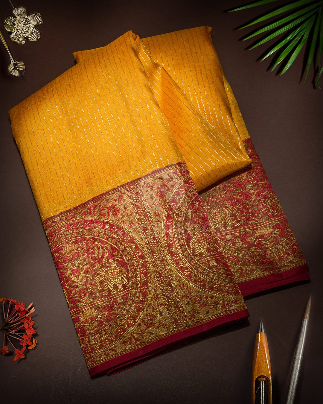 Mango Yellow Antique Border Kanjivaram Silk Saree-S1783(B)