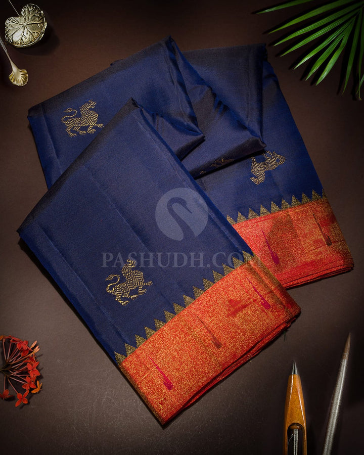 Navy Blue Paithani Kanjivaram Silk Saree-S1834(A)