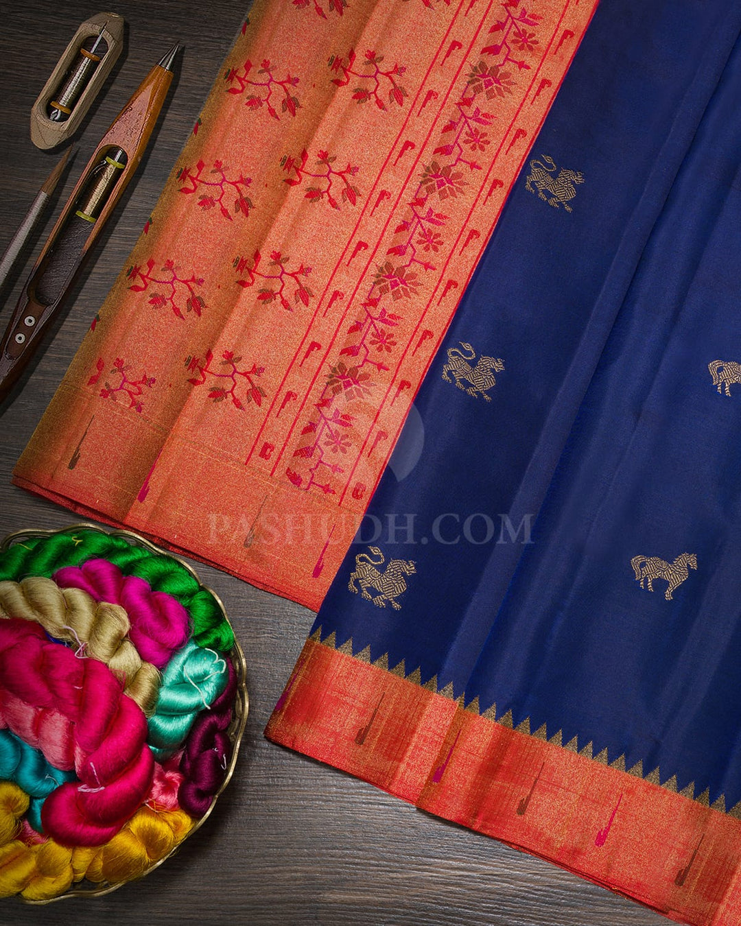 Navy Blue Paithani Kanjivaram Silk Saree-S1834(A)