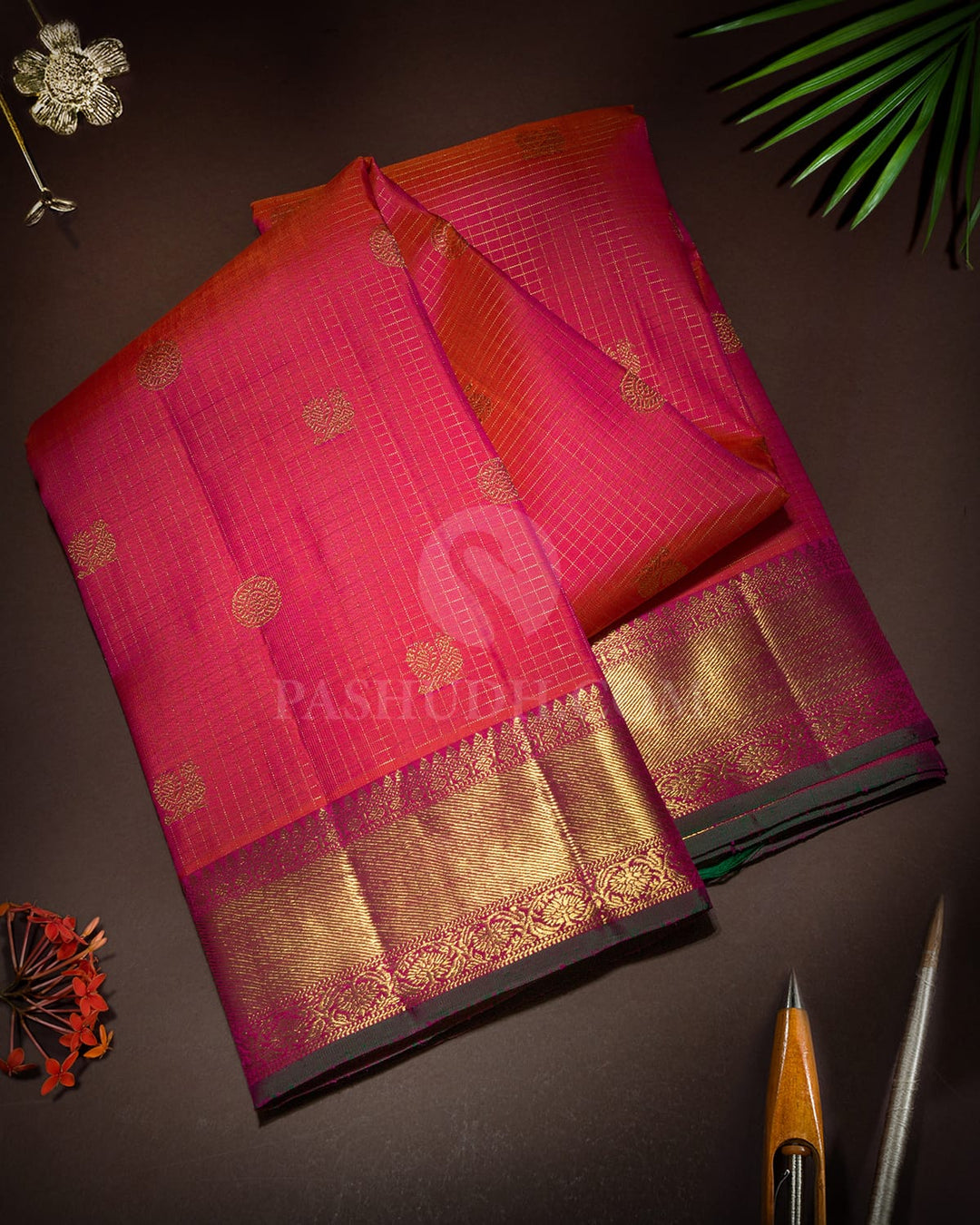 Dual Shaded Pink Pure Zari Vairaoosi Kanjivaram Silk Saree-SP464