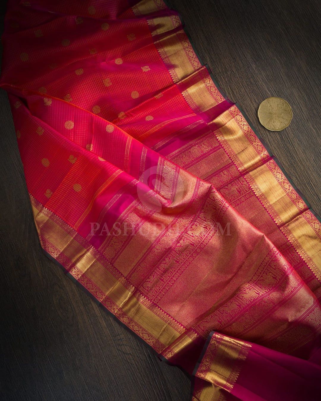 Dual Shaded Pink Pure Zari Vairaoosi Kanjivaram Silk Saree-SP464