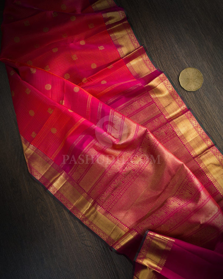 Dual Shaded Pink Pure Zari Vairaoosi Kanjivaram Silk Saree-SP464