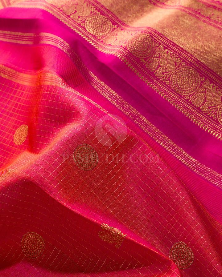 Dual Shaded Pink Pure Zari Vairaoosi Kanjivaram Silk Saree-SP464