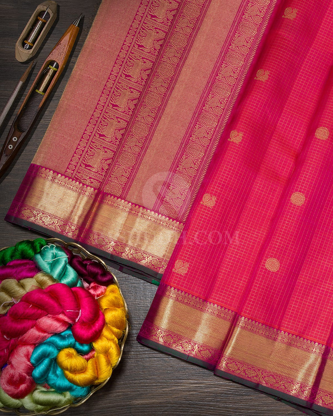 Dual Shaded Pink Pure Zari Vairaoosi Kanjivaram Silk Saree-SP464