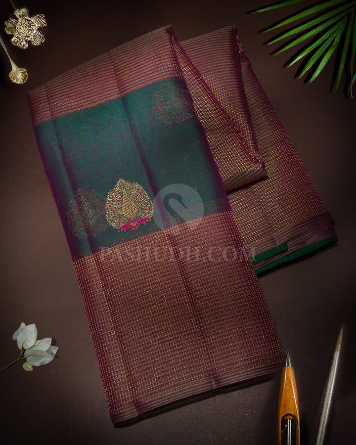 Mauve With Green Organza Kanjivaram Silk Saree-S1832(A)
