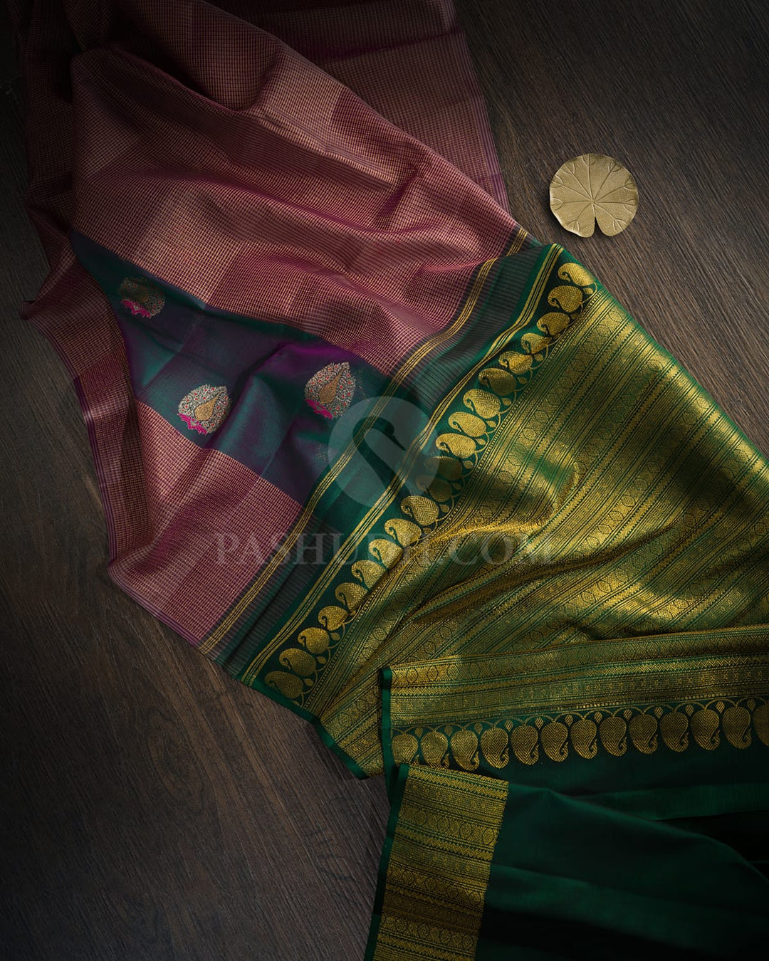 Mauve With Green Organza Kanjivaram Silk Saree-S1832(A)