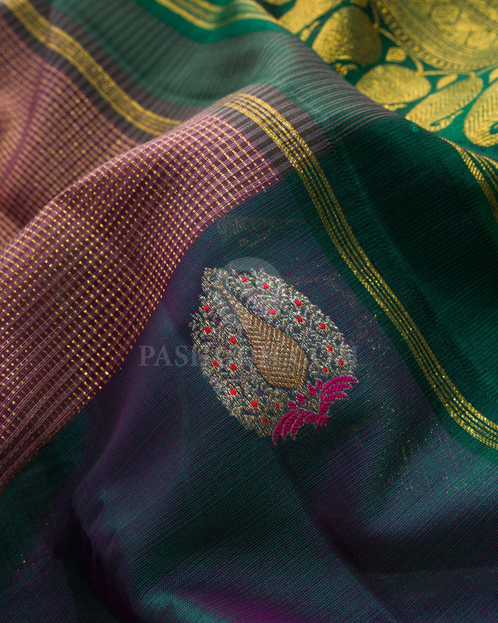 Mauve With Green Organza Kanjivaram Silk Saree-S1832(A)