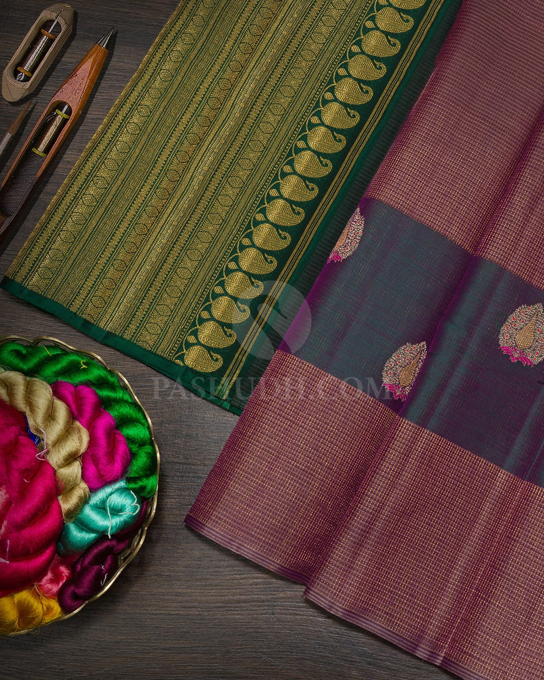 Mauve With Green Organza Kanjivaram Silk Saree-S1832(A)