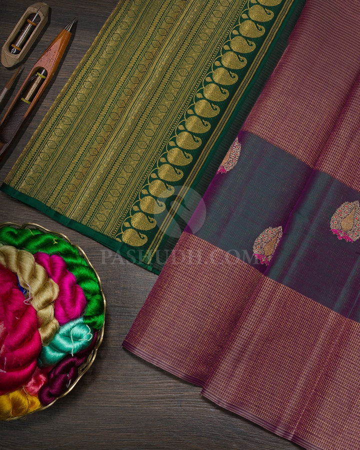 Mauve With Green Organza Kanjivaram Silk Saree-S1832(A)