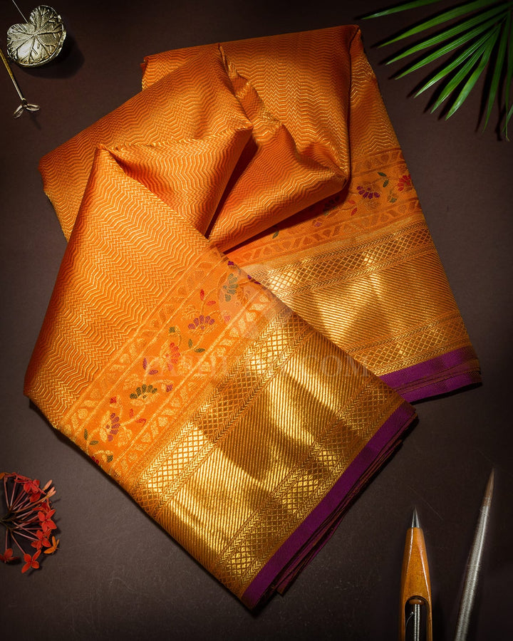 Orange Meenakari Kanjivaram Silk Saree-S1843(A)