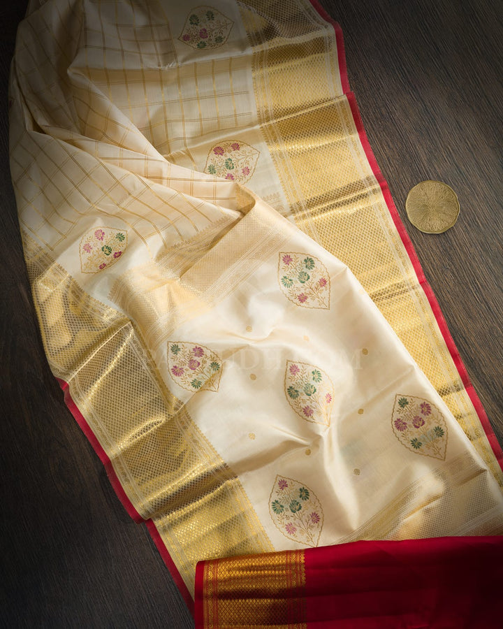 Cream Meenakari Kanjivaram Silk Saree-S1823(A)