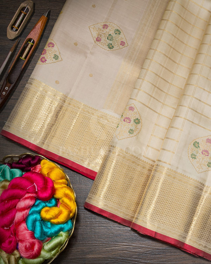 Cream Meenakari Kanjivaram Silk Saree-S1823(A)