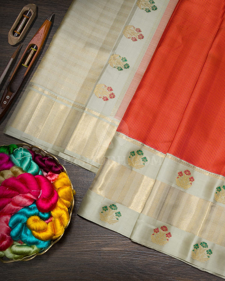 Orange With Rani Pink Meenakari Kanjivaram Silk Saree-S1728(C)