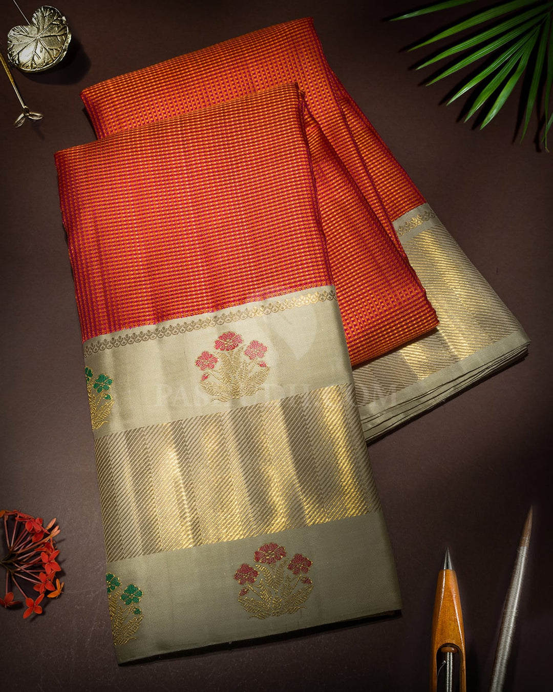 Orange With Rani Pink Meenakari Kanjivaram Silk Saree-S1728(C)
