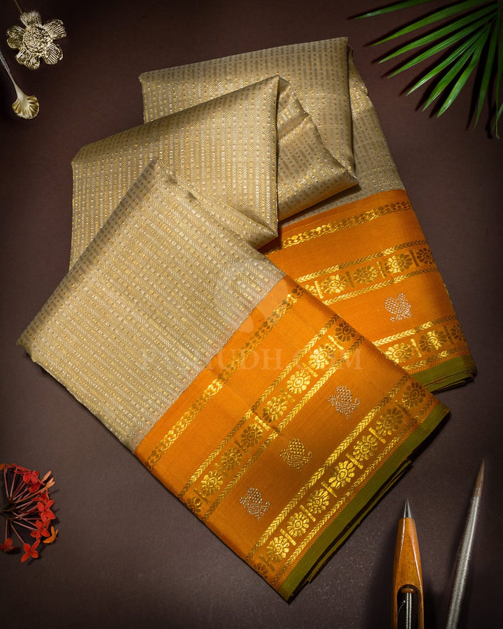 Cream Organza Kanjivaram Silk Saree-S1754(B)