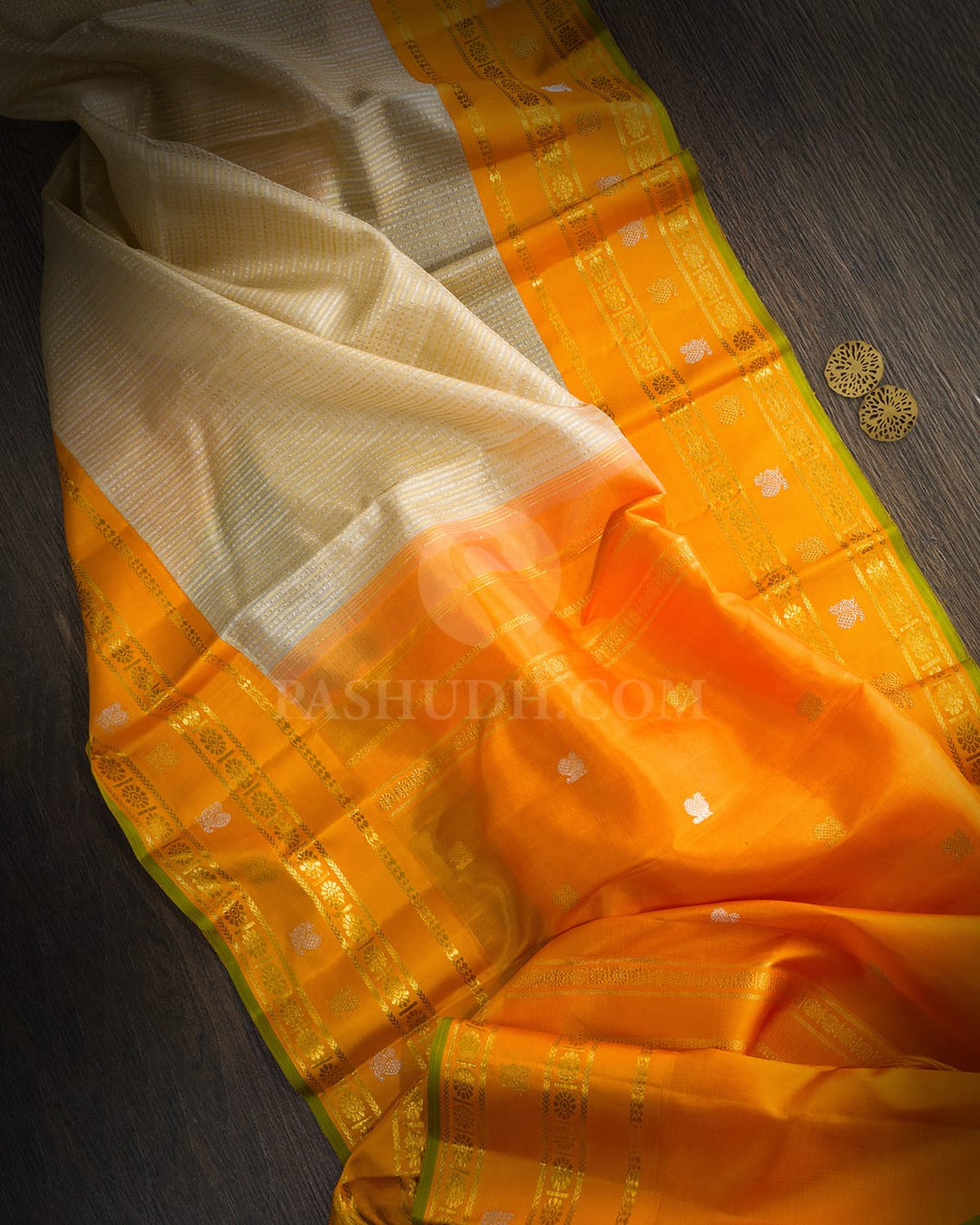 Cream Organza Kanjivaram Silk Saree-S1754(B)