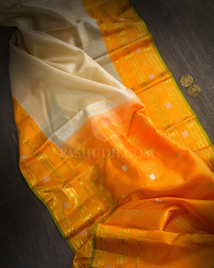 Cream Organza Kanjivaram Silk Saree-S1754(B)