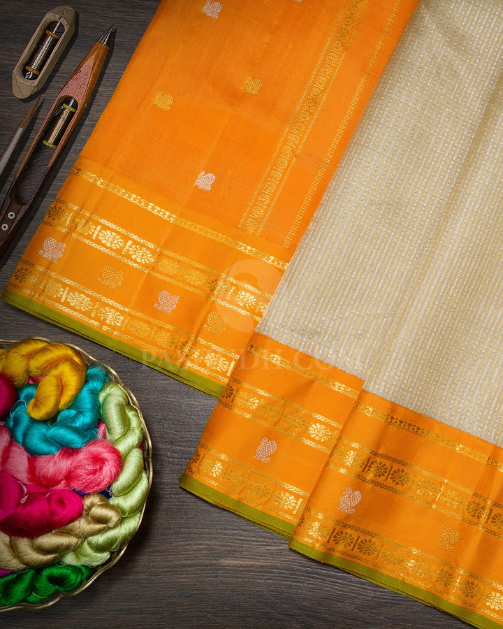 Cream Organza Kanjivaram Silk Saree-S1754(B)