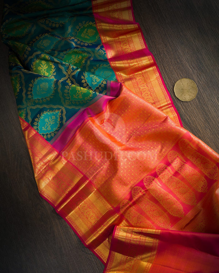 Dual Shaded Green Rangkat Kanjivaram Silk Saree-S1841(A)