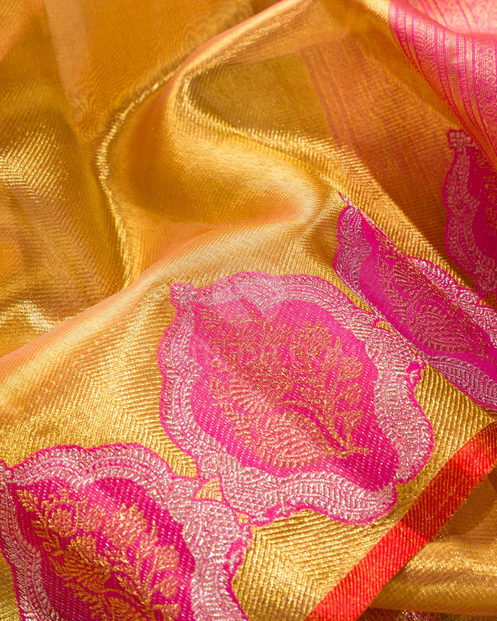 Peachy Pink Organza Shimmer Kanjivaram Silk Saree-S1833(A)