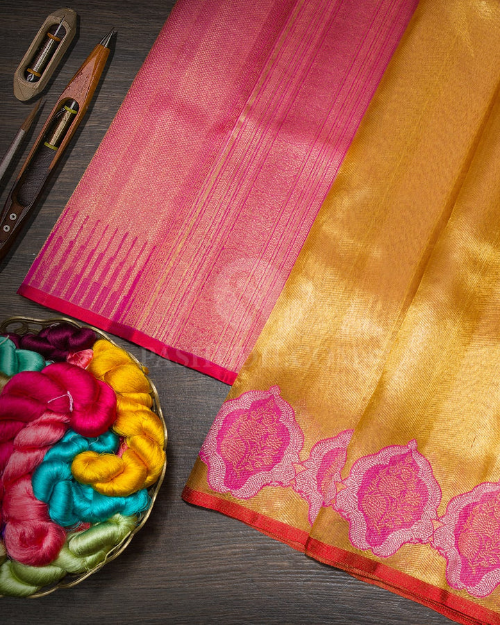 Peachy Pink Organza Shimmer Kanjivaram Silk Saree-S1833(A)