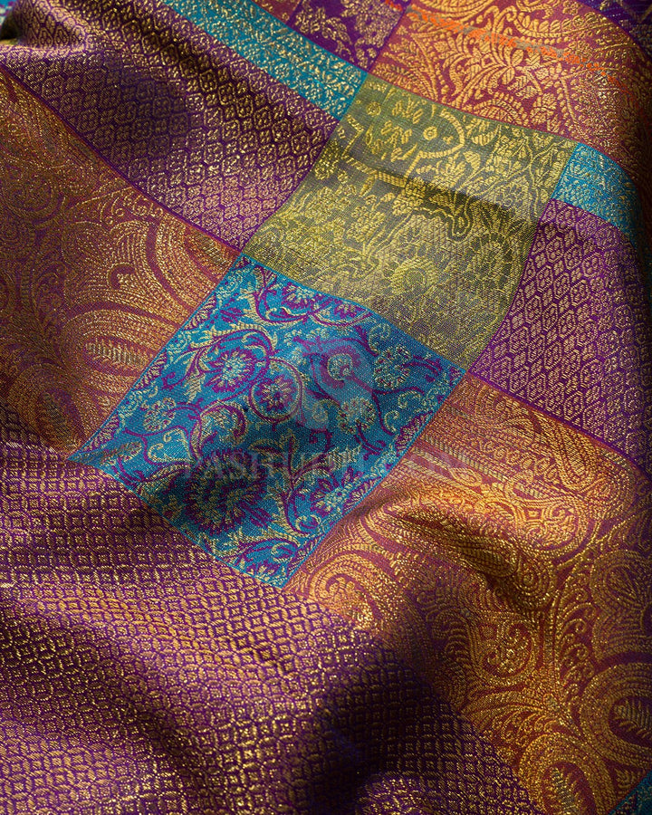 Dual Shaded Royal Purple Rangkat Kanjivaram Silk Saree-S1845(A)