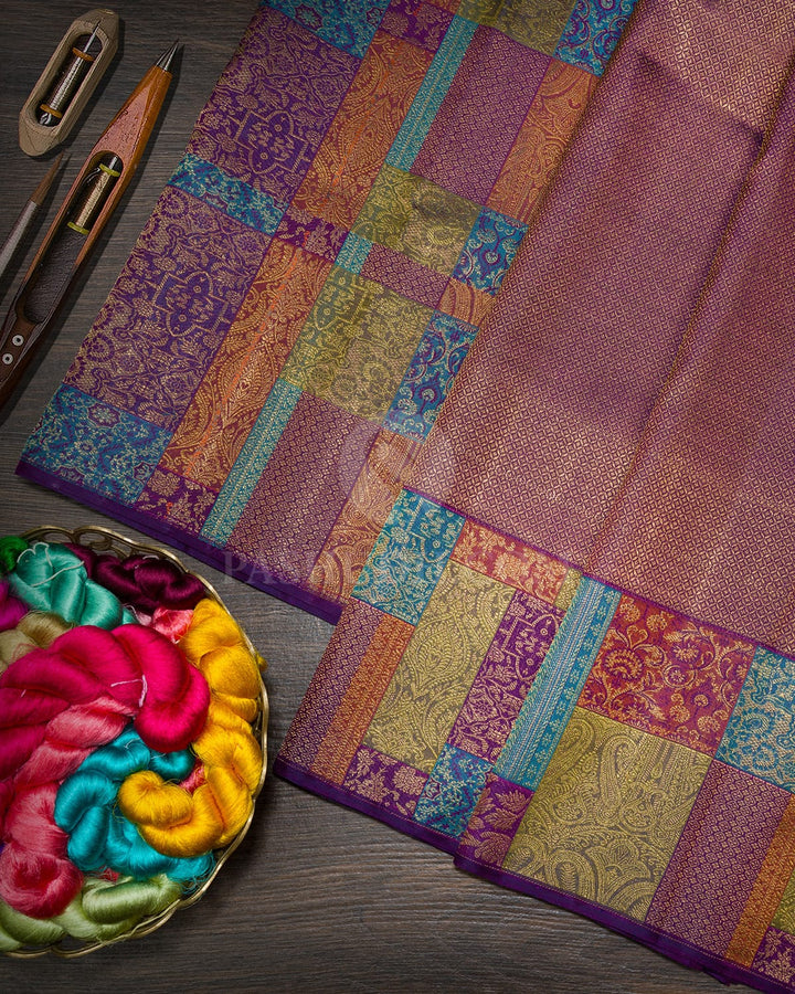 Dual Shaded Royal Purple Rangkat Kanjivaram Silk Saree-S1845(A)