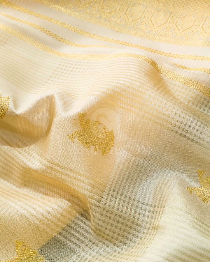 Dual Shaded Cream And Tussar Organza Kanjivaram Silk Saree-S1827(A)