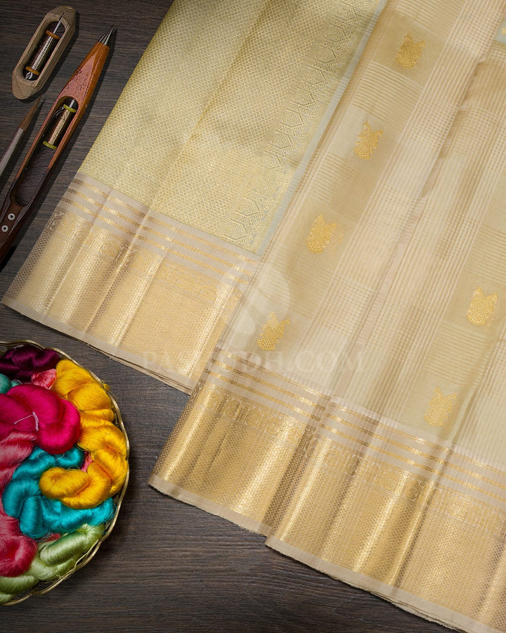 Dual Shaded Cream And Tussar Organza Kanjivaram Silk Saree-S1827(A)