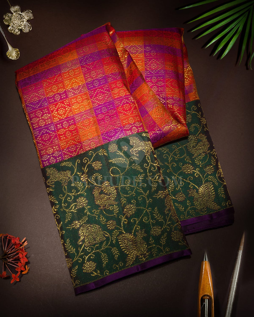 Multicolored Vanasingaram Border Kanjivaram Silk Saree-S1836(A)