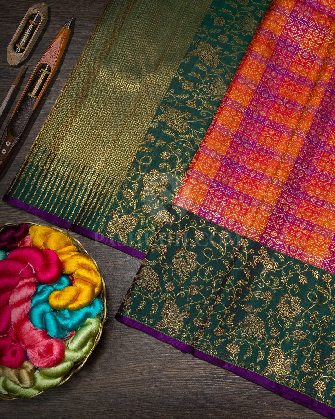 Multicolored Vanasingaram Border Kanjivaram Silk Saree-S1836(A)