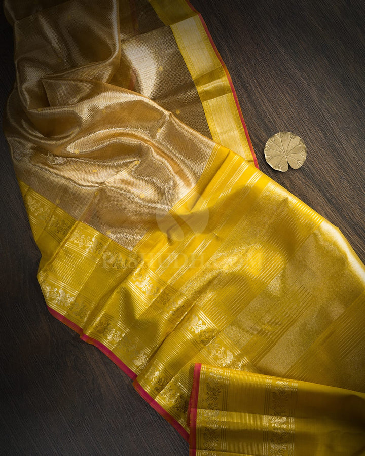 Fenugreek Yellow Organza Shimmer Kanjivaram Silk Saree-S1385(E)