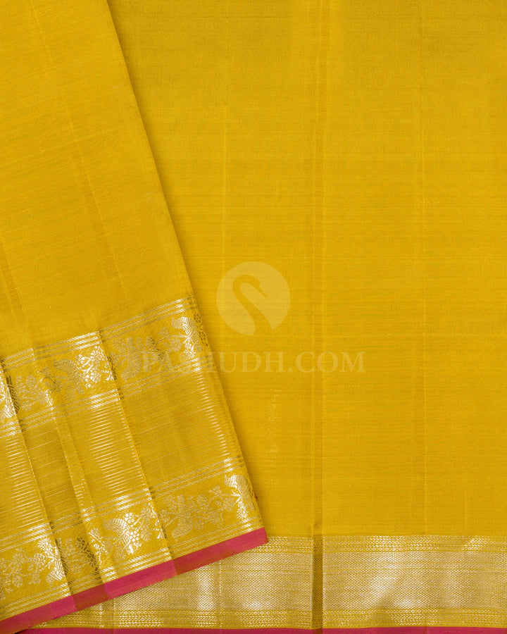 Fenugreek Yellow Organza Shimmer Kanjivaram Silk Saree-S1385(E)