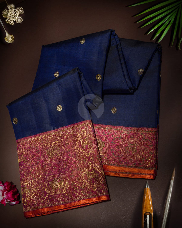Navy Blue Vanasingaram Border Kanjivaram Silk Saree-S1674(E)