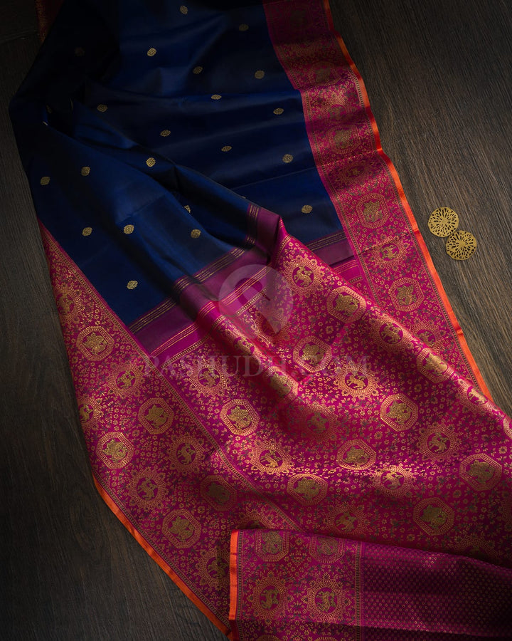 Navy Blue Vanasingaram Border Kanjivaram Silk Saree-S1674(E)
