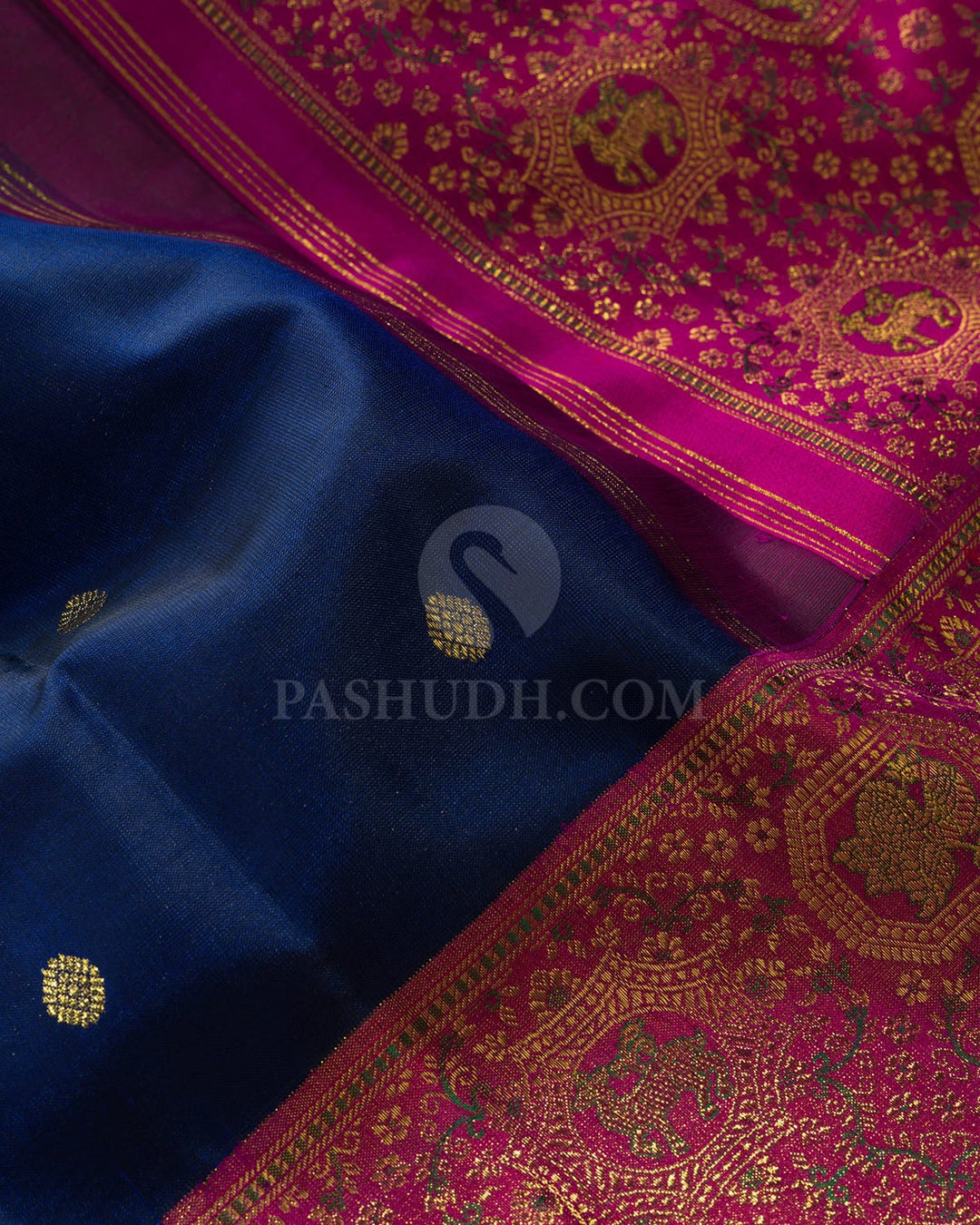 Navy Blue Vanasingaram Border Kanjivaram Silk Saree-S1674(E)
