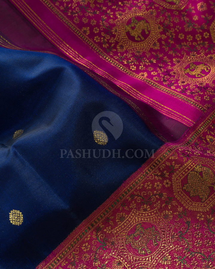 Navy Blue Vanasingaram Border Kanjivaram Silk Saree-S1674(E)